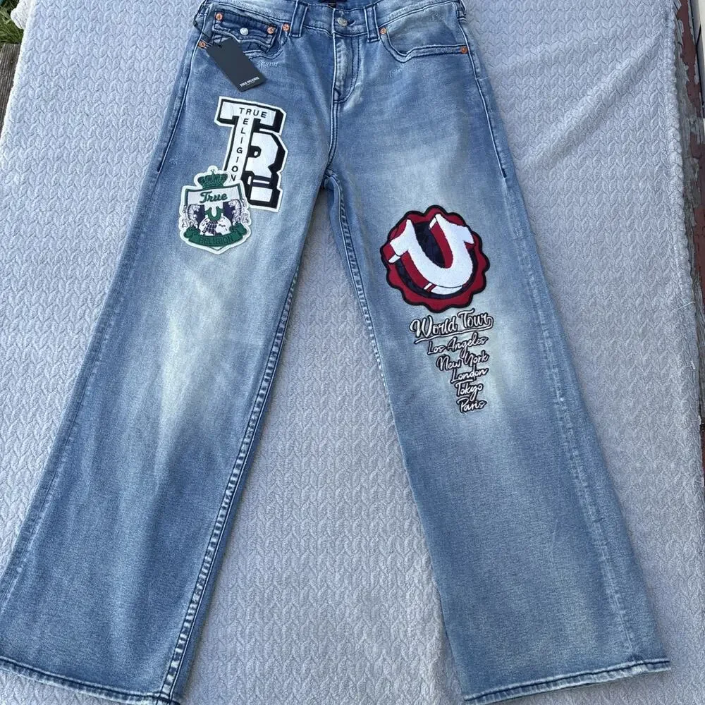 True Religion Jeans Patch Vinny Big T Flap Men’s 32 X 34 Ultra Baggy Varsity